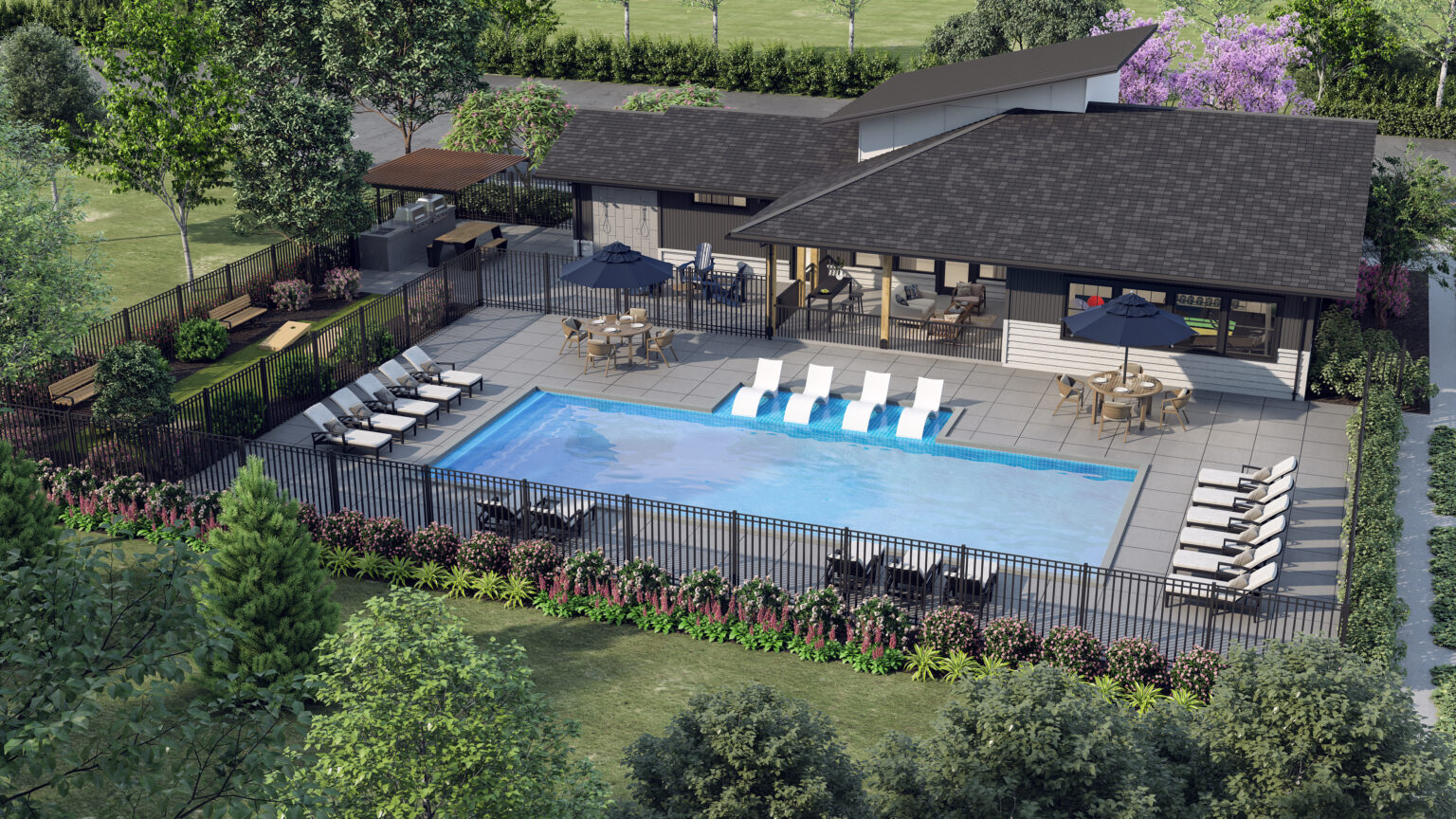 rendering of pool and outdoor amenities