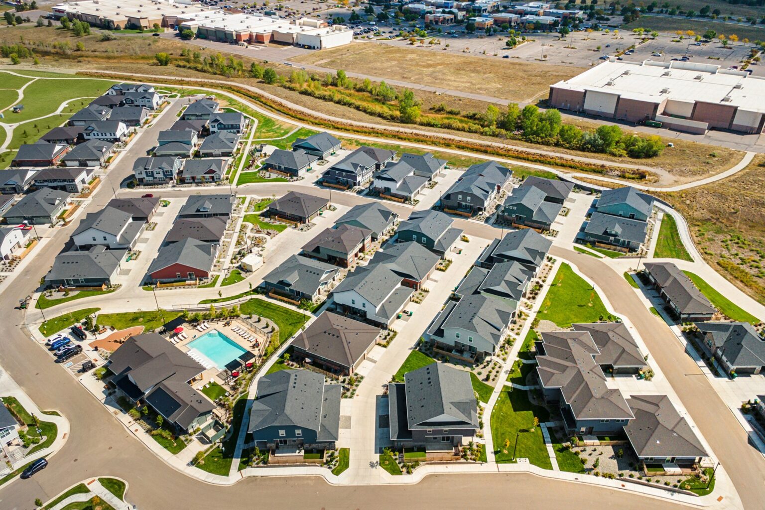 aerial drone photo of homes in a btr community